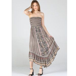 Angie Black & Tan Gypsy Tube Top Maxi Dress F4E04-